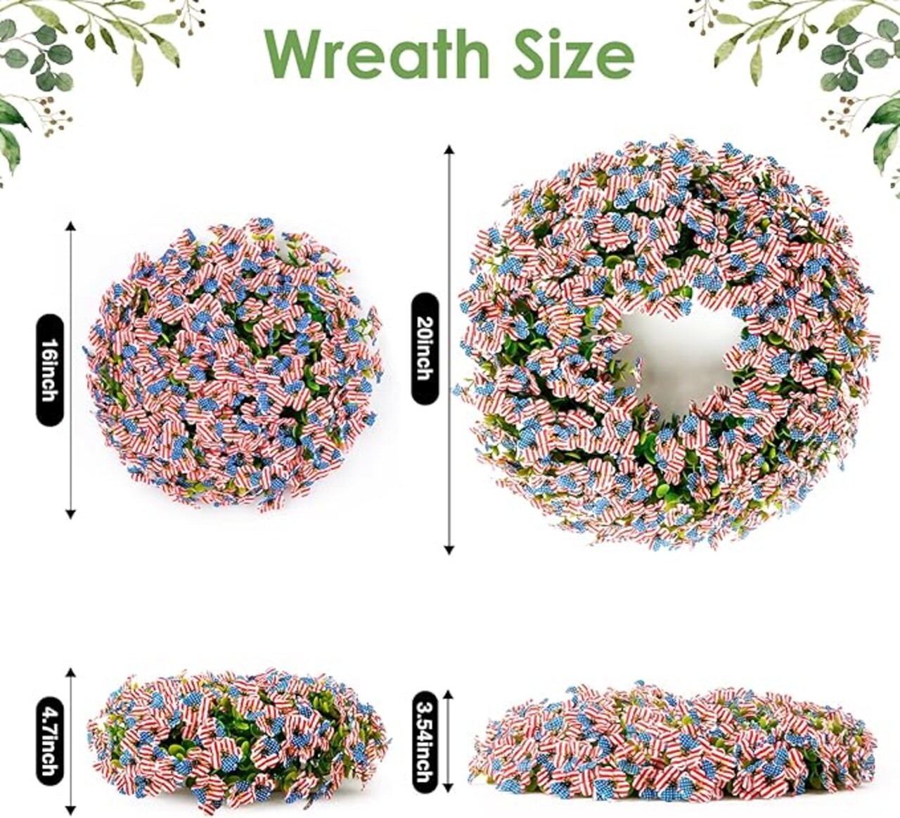 20 Inch 250th Anniversary Patriotic Wreath for Front Door, Red White Blue Artificial Greenery Wreath with Premium Printed Silk for Independence Day, Memorial Day & Veterans Day Decorations
